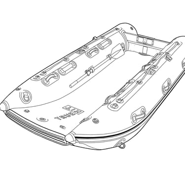 Line drawing of a True Kit inflatable catamaran