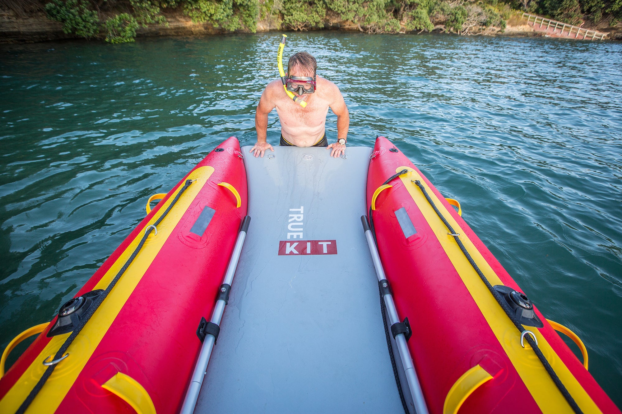 Discovery inflatable catamarans are easy to climb into from the water