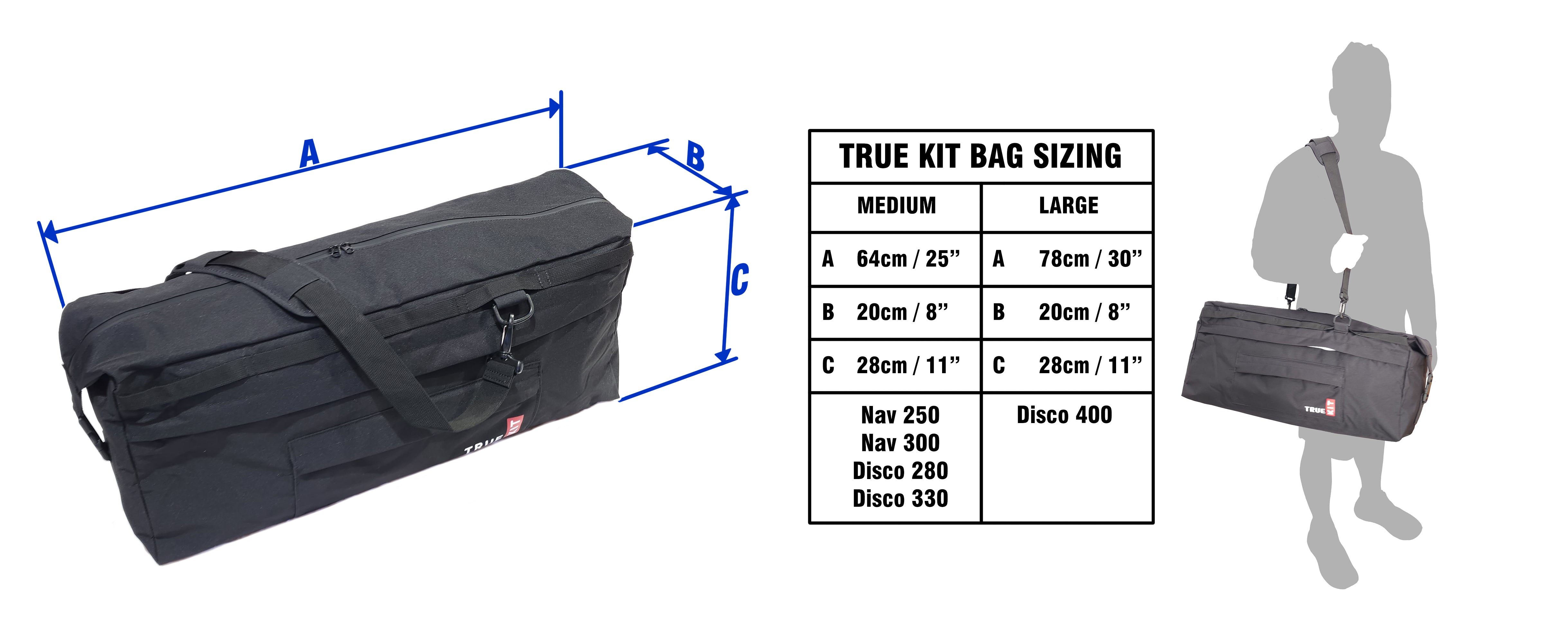 Image of True Kit Premium Seat Bag with measurements